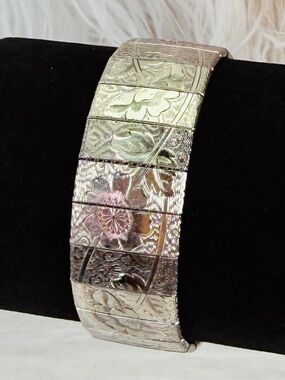 Vintage Aged Silvertone and Pink Bracelet
